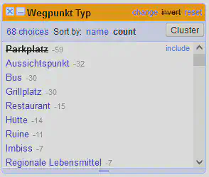 Bildschirmfoto des Text Facets zum Filtern von Wegpunkten in OpenRefine.