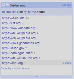 Bildschirmfoto des Facets mit den Link Quellen.